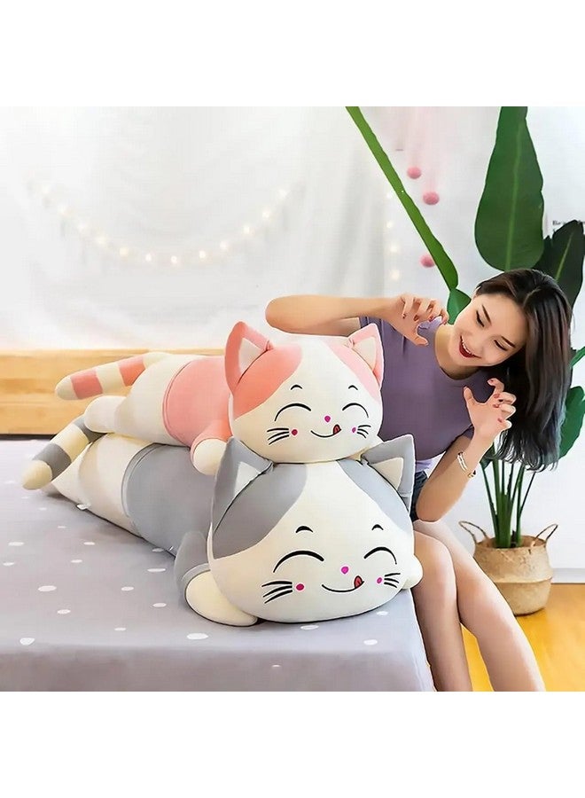 تيكلز وسادة حيوان محشوة ناعمة على شكل قطة نائمة للأطفال الأولاد والبنات (الحجم: 45 سم، اللون: وردي) - Image 4