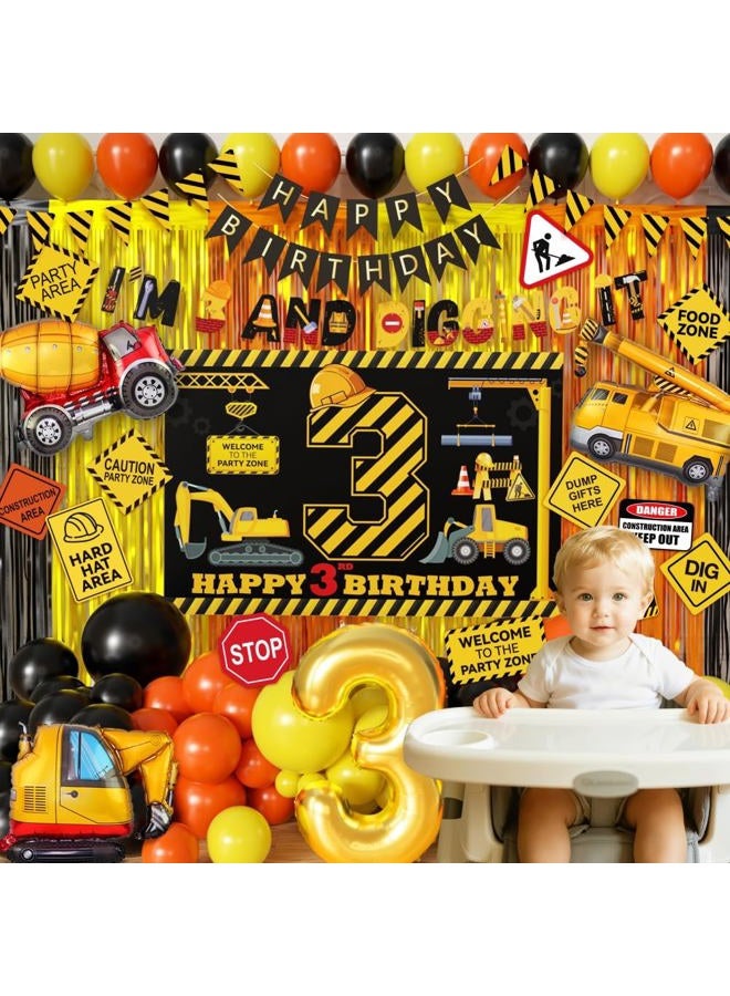 REZIPO Construction Boys 3 Year Old Boy Birthday Decorations 3rd And Digging It Tractor Truck Birthday Party Supplies with Arch Kit Garland Balloons Signs Third Backdrop Banners (Construction) - Image 3