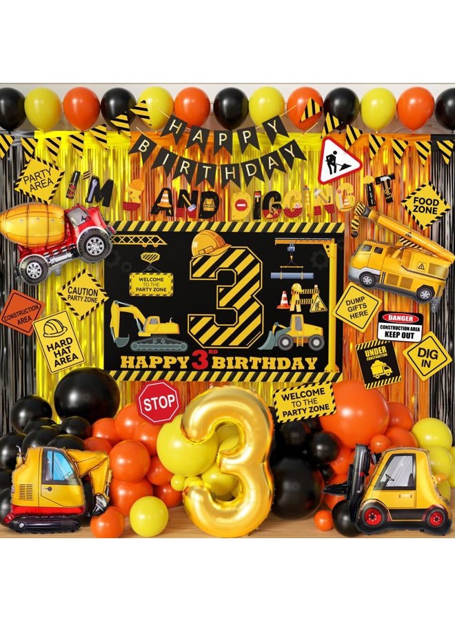 REZIPO Construction Boys 3 Year Old Boy Birthday Decorations 3rd And Digging It Tractor Truck Birthday Party Supplies with Arch Kit Garland Balloons Signs Third Backdrop Banners (Construction) - Image 1