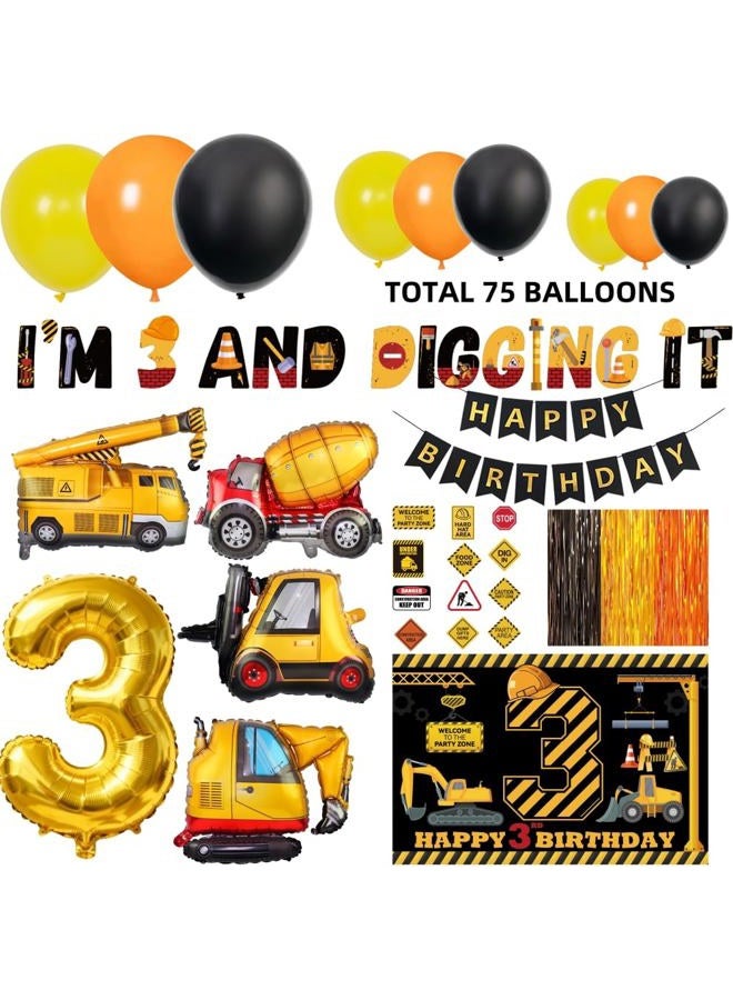 REZIPO Construction Boys 3 Year Old Boy Birthday Decorations 3rd And Digging It Tractor Truck Birthday Party Supplies with Arch Kit Garland Balloons Signs Third Backdrop Banners (Construction) - Image 2