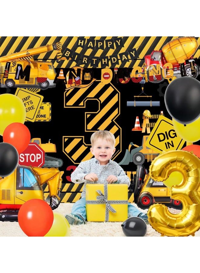 REZIPO Construction Boys 3 Year Old Boy Birthday Decorations 3rd And Digging It Tractor Truck Birthday Party Supplies with Arch Kit Garland Balloons Signs Third Backdrop Banners (Construction) - Image 4
