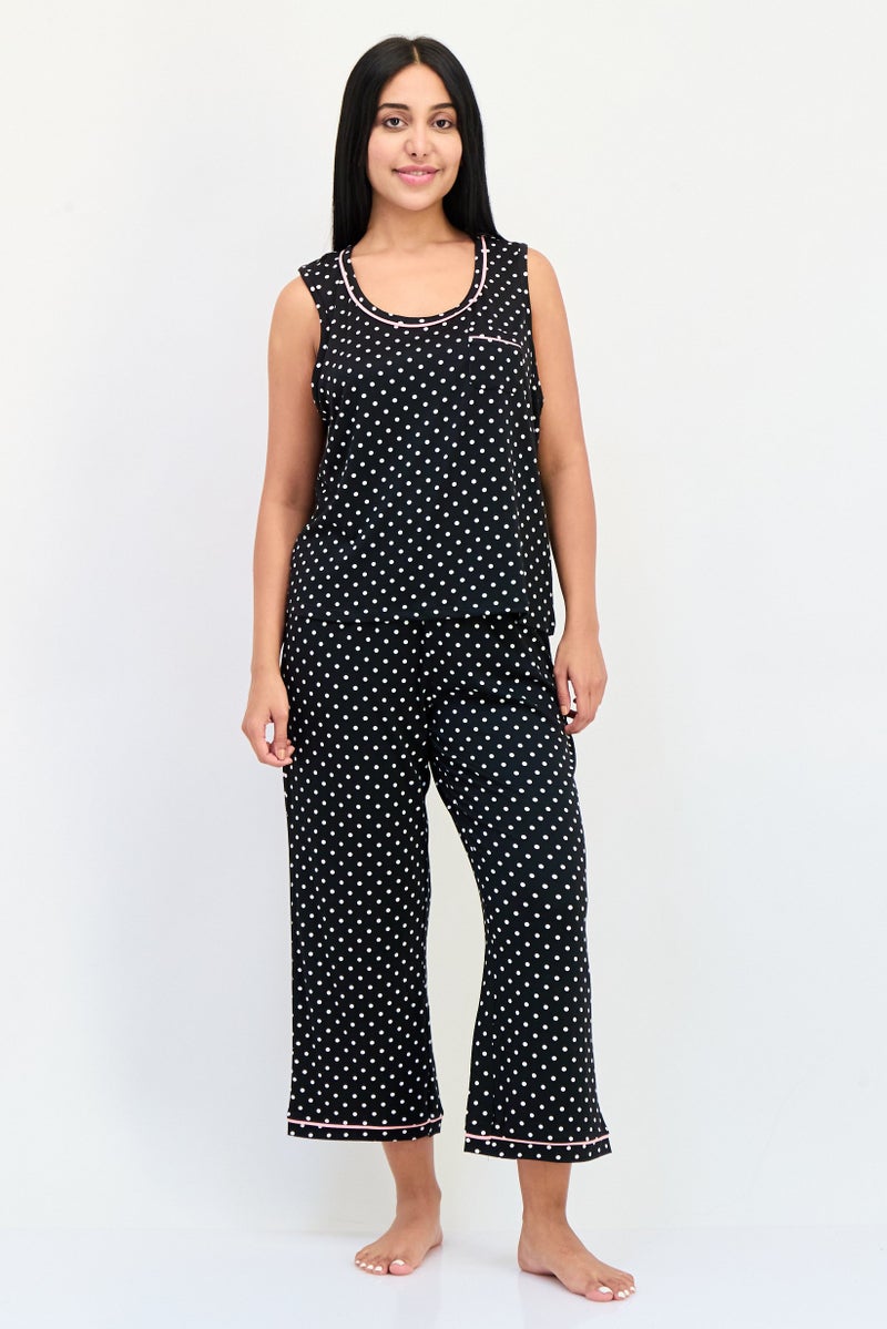 PJ Couture طقم بيجاما نسائي مكون من قطعتين بدون أكمام بنقاط بولكا، متعدد الألوان - Image 1