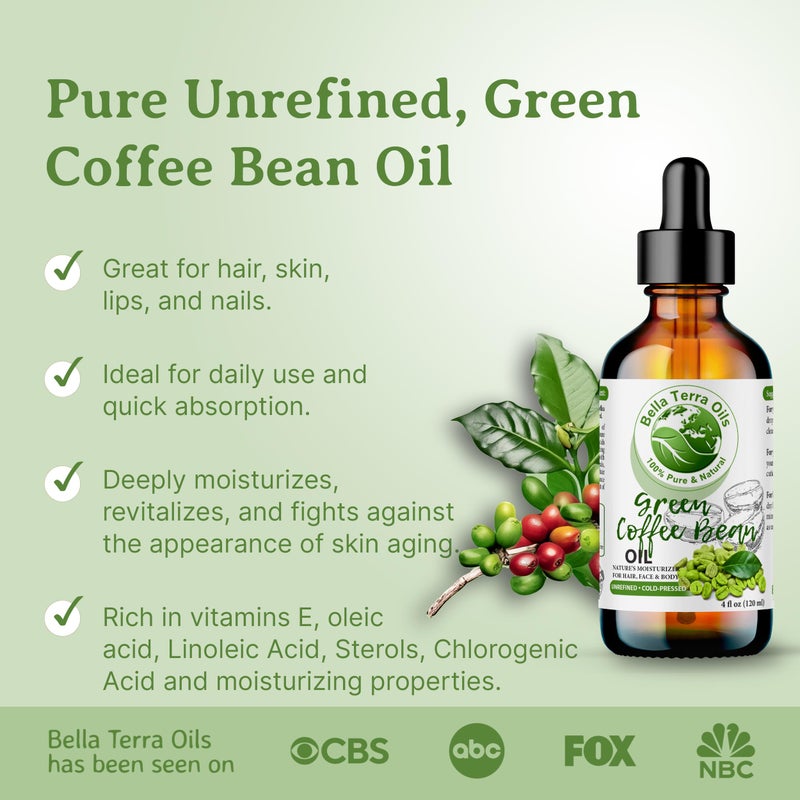 Bella Terra Oils - Green Coffee Bean Oil 4oz - Unveiling the Nutritional Treasure of Coffee Seed Oil, Ideal for Skin Hydration and Vitality - Image 3