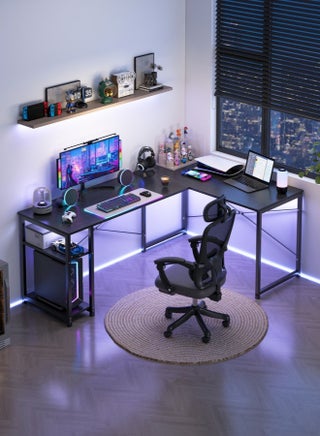 White L-Shaped Gaming Table Computer Desk with Corner Stand - Reversible Study Desk Home Office Workstation Black - pzsku/Z21904FA1D6CB6270DC5BZ/45/1751467431/d478a22e-8723-4e96-b731-9751ee20b841