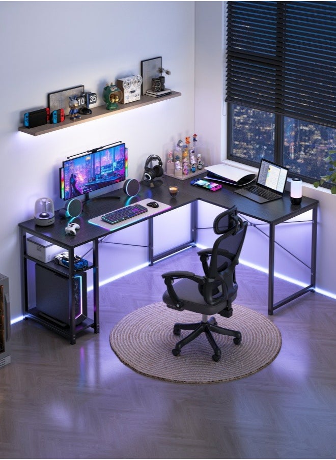 Shofenkei White L-Shaped Gaming Table Computer Desk with Corner Stand - Reversible Study Desk Home Office Workstation Black  - Image 1