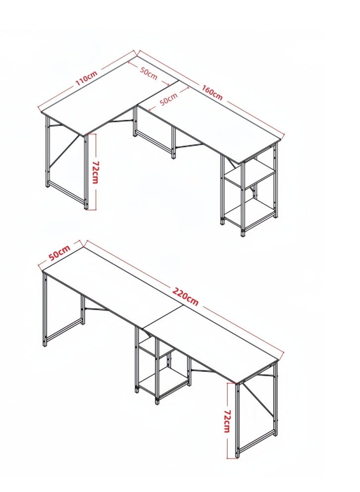 White L-Shaped Gaming Table Computer Desk with Corner Stand - Reversible Study Desk Home Office Workstation Black