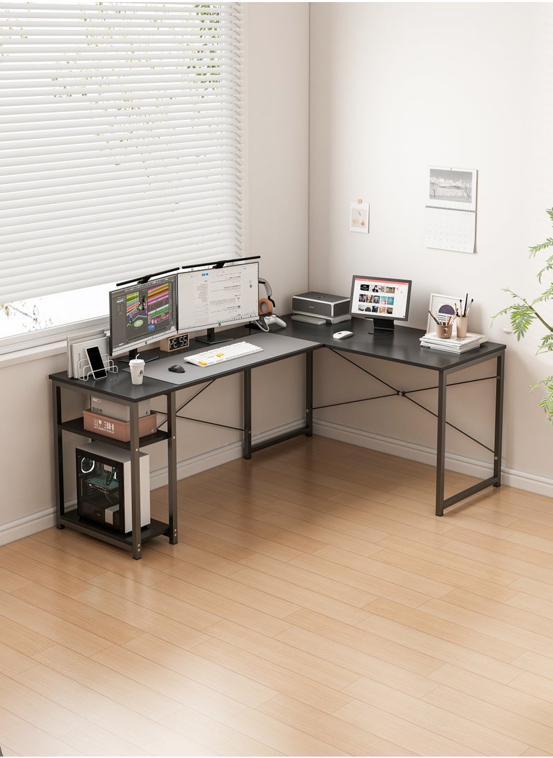 Shofenkei White L-Shaped Gaming Table Computer Desk with Corner Stand - Reversible Study Desk Home Office Workstation Black  - Image 4