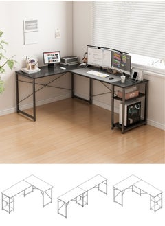 Shofenkei Black L-Shaped Computer Desk with Corner Stand - Reversible Study Desk Home Office Workstation  - Image 1