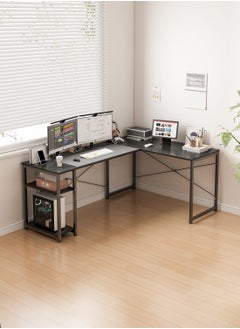 Shofenkei Black L-Shaped Computer Desk with Corner Stand - Reversible Study Desk Home Office Workstation  - Image 2