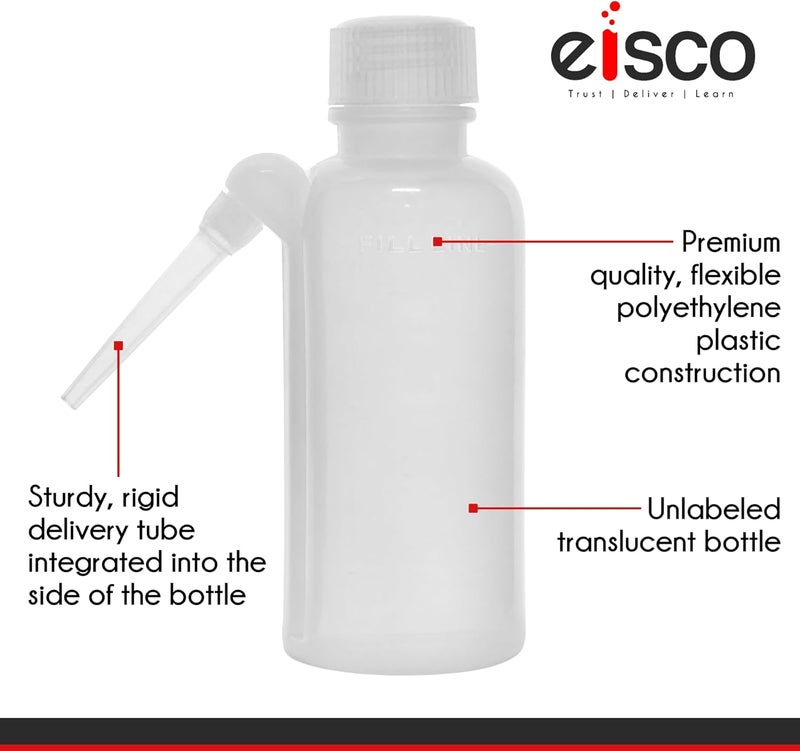 EISCO Wash Bottle, 250ml - Polyethylene - Translucent, Unbreakable - Screw Cap with Down Spout for Dispensing Liquid Labs (Pack of 3) - Image 4