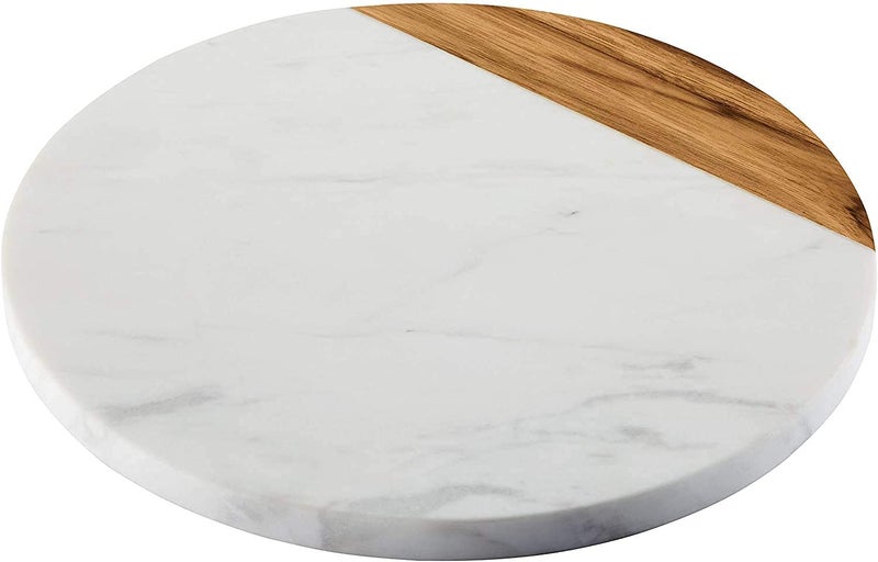 KC KULLICRAFT KC KULLICRAFT White Marble Board  Cheese Board  Acacia Wooden Serving Tray for Charcuterie Cheese Meats Fruit Crackers  Cutting Board Serving Tray Round Slab 10 Inches 
