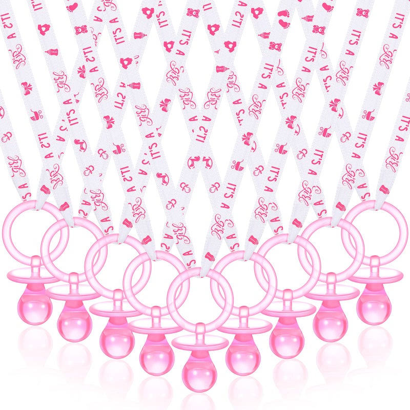 Coume Coume 36 Pcs Baby Shower Pacifiers Necklace Acrylic Baby Pacifiers Party Favors Charm Necklace for Girls Boys Shower Party Decorations Gender Reveal Table ScatterWhite Pink