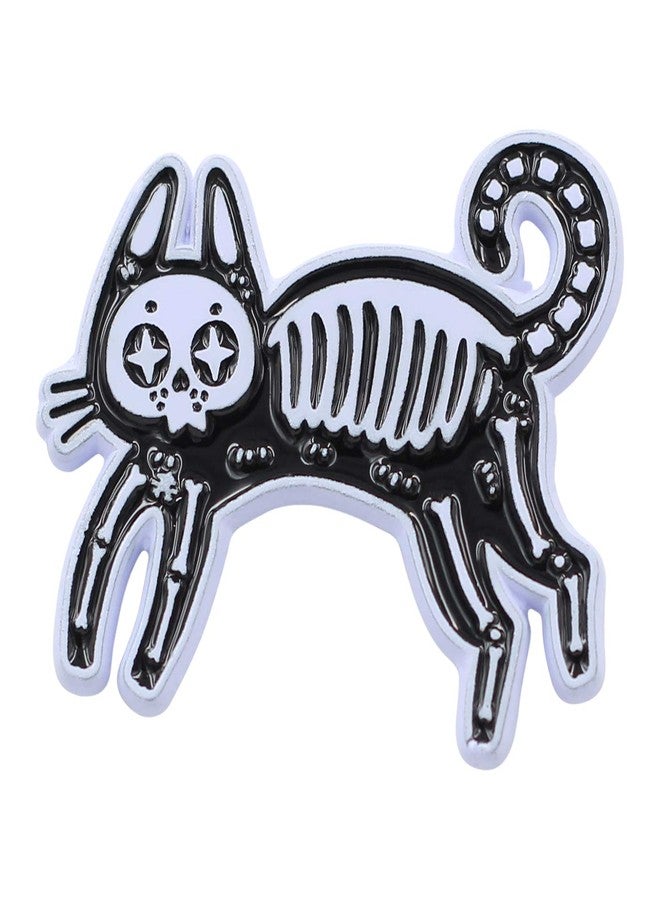 REAL SIC Black Skeleton Cat Pin - Occult Black Cat Lapel Pin - Halloween Witch Enamel Pin Accessory for Jackets, Backpacks, Hats, Bags & Tops (Black) - Image 1