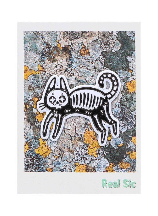 REAL SIC Black Skeleton Cat Pin - Occult Black Cat Lapel Pin - Halloween Witch Enamel Pin Accessory for Jackets, Backpacks, Hats, Bags & Tops (Black) - Image 2