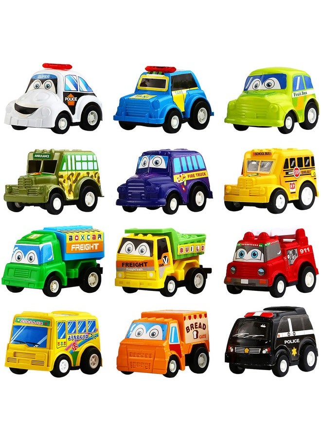 Funcorn Toys Funcorn Toys Pull Back Car, 12 Pack Assorted Mini Plastic Vehicle Set, Pull Back Truck and Car Toys for Boys Kids Toddler Party Favors,Die Cast Car Toy Play Set  - Image 1