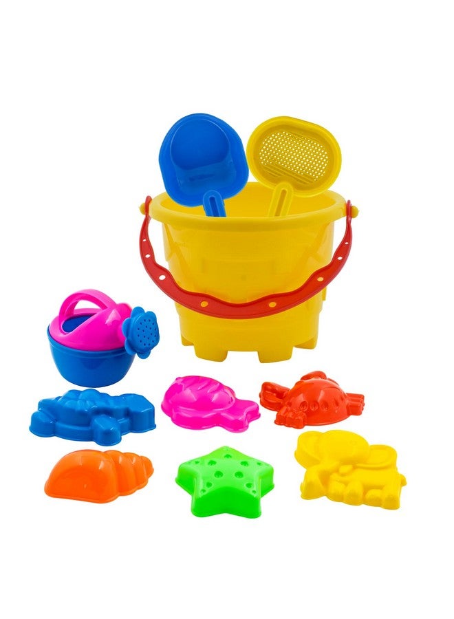 WISHKEY Sand Game Castle Building Plastic Beach Toy Set for Kids Summer Fun Creative Activity Playset & Gardening Tool with Fishes, Elephant & Bucket (Pack of 10, Multicolor) - Image 1