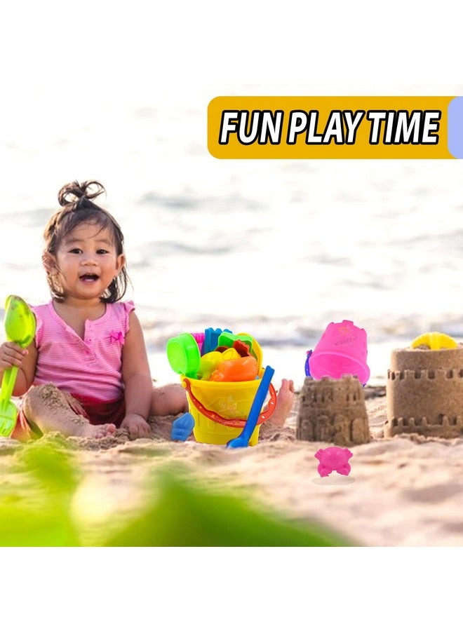 WISHKEY Sand Game Castle Building Plastic Beach Toy Set for Kids Summer Fun Creative Activity Playset & Gardening Tool with Fishes, Elephant & Bucket (Pack of 10, Multicolor) - Image 2