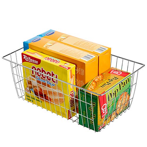 SANNO Farmhouse Freezer Bastets Organizer Bin Large Metal Wire Food Storage Organizer Bin Basket - for Kitchen Cabinets, Pantry, Bathroom, Laundry Room, Closets, Garage - Chrome, 3 pack - Image 5