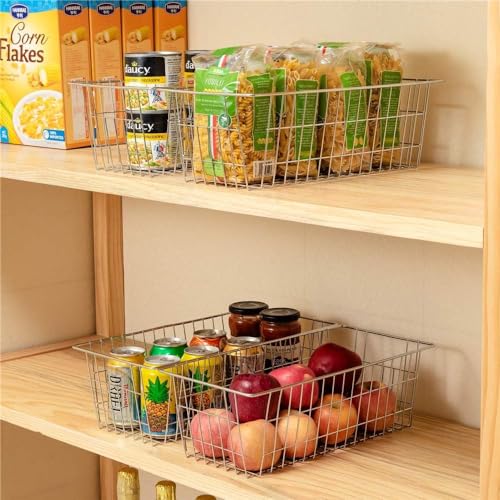 SANNO Farmhouse Freezer Bastets Organizer Bin Large Metal Wire Food Storage Organizer Bin Basket - for Kitchen Cabinets, Pantry, Bathroom, Laundry Room, Closets, Garage - Chrome, 3 pack - Image 3