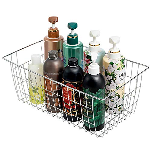 SANNO Farmhouse Freezer Bastets Organizer Bin Large Metal Wire Food Storage Organizer Bin Basket - for Kitchen Cabinets, Pantry, Bathroom, Laundry Room, Closets, Garage - Chrome, 3 pack - Image 4