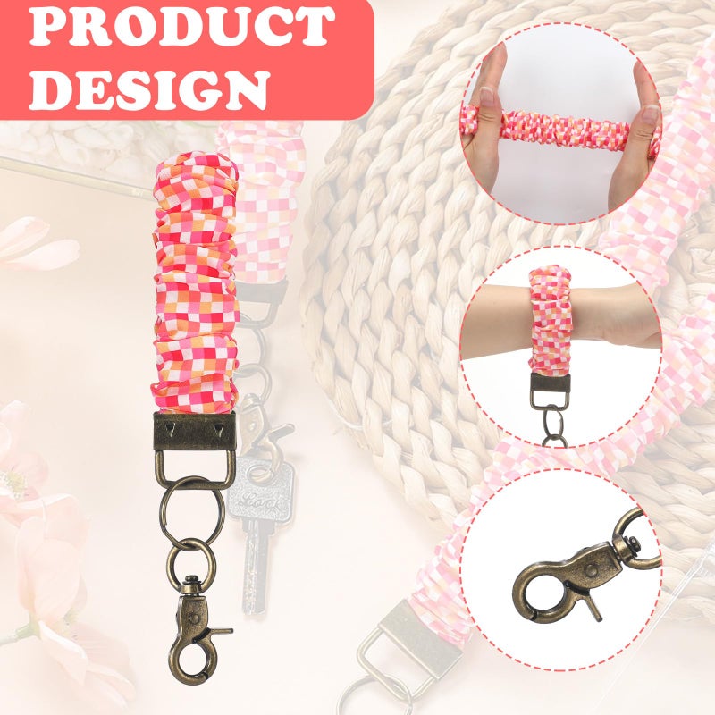 Marspark 2 Set Scrunchie Lanyards with 4 Card Holders for ID Badges and Keys Cute Stretchy Scrunchie Neck and Wrist Lanyards for Teacher Women Nurses School Office Supplies(Bright, Checked) - Image 3