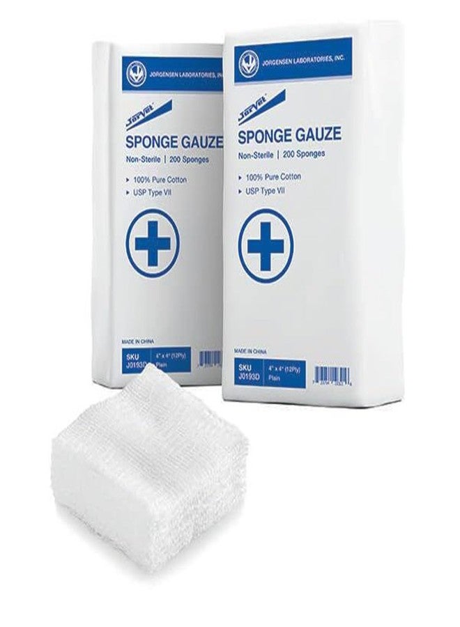 JorVet Premium 4" X 4" Cotton Sponge Gauze Pads | High Absorbency, USP Grade Sponges for First Aid | Gentle Wound Care Sponges for Veterinary Use | Trusted by Pros & Made for Comfort | 200 Count