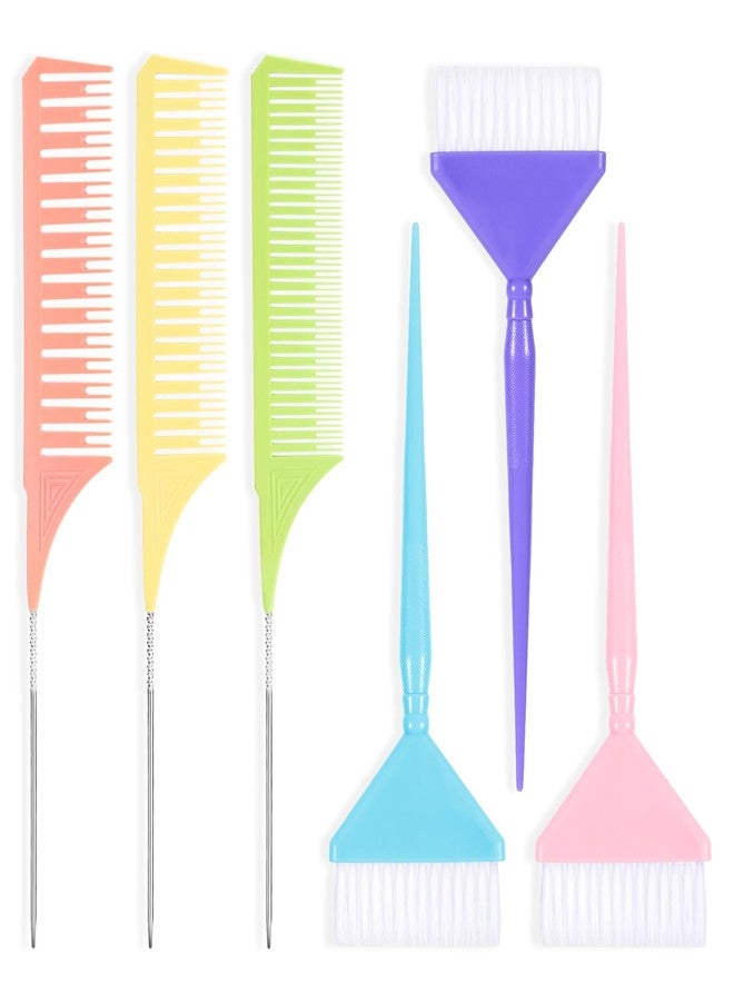 SIMPOR 6 Piece Hair Dye Brush and Comb Set, Professional Hair Color Brush Kit with Highlighting Combs, Tint Brushes with Metal Pintail for Salon and Home DIY Use - Image 1