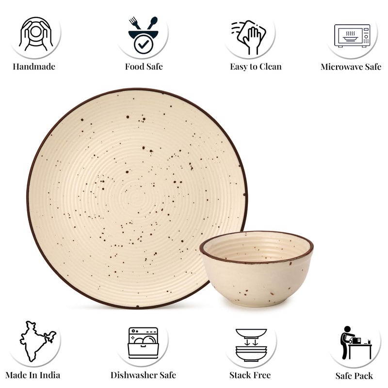 Bodhi House طقم عشاء سيراميك مصنوع يدويًا من بودي هاوس، خدمة لشخصين، آمن للاستخدام في الميكروويف وغسالة الصحون، خالي من رماد العظام، طقم أواني للطعام والهدايا، عبوة من 6 قطع، بيج - Image 4