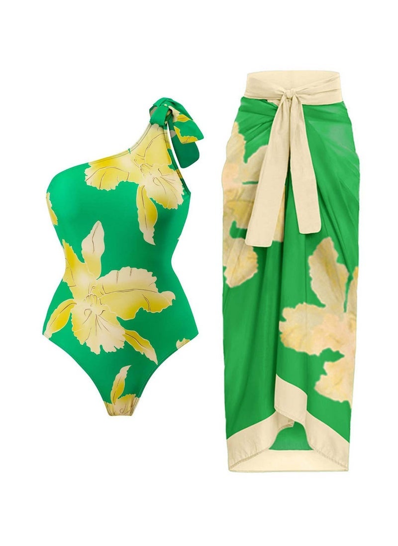 NADANBAO - 2pcs one piece swimsuit lace up swimsuit maxi skirt swimsuit set - Image 1