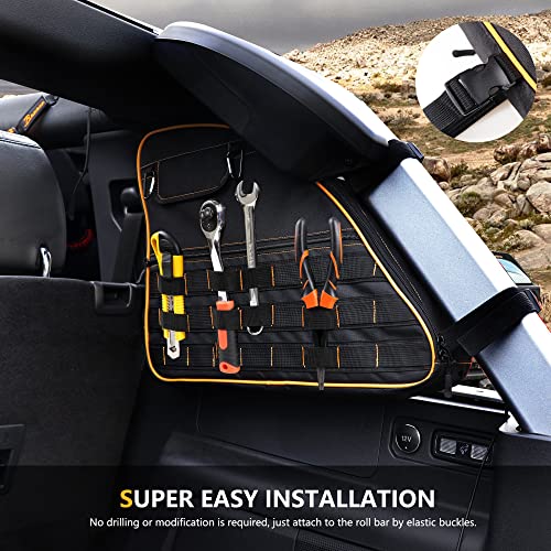 RERPRO Rear Trunk Roll Bar Storage Bag for 2021 2022 2023 2024 2025 Ford Bronco 4 Door Interior Accessories Organizer Cargo Cage Saddlebag Tool Kit Holder Multi Pocket Handbag, Yellow Edge 2 Pack - Image 2
