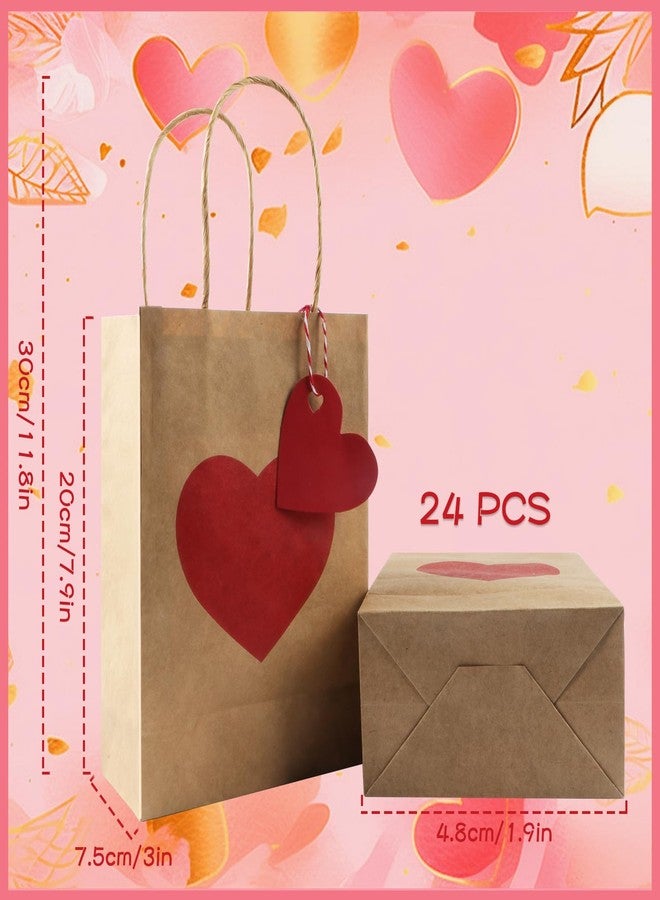 Jangostor 24 Pack Valentines Day Gift Bags with Tags Valentines Kraft Paper Bags Valentines Candy Bags with Handles Heart Love Party Favor Bags for Valentine's Day Wedding Anniversary Birthday Party - Image 2