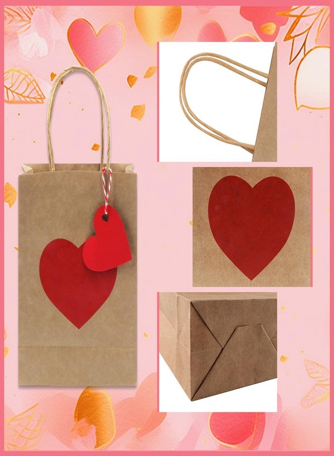 Jangostor 24 Pack Valentines Day Gift Bags with Tags Valentines Kraft Paper Bags Valentines Candy Bags with Handles Heart Love Party Favor Bags for Valentine's Day Wedding Anniversary Birthday Party - Image 3