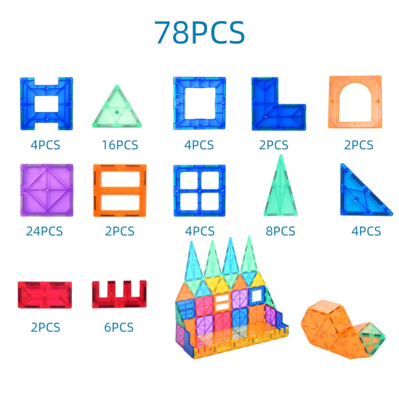 78-Piece Magnetic Building Blocks for Kids Ages 3+ STEM Educational Toys (Color: Multicolor) - Image 3