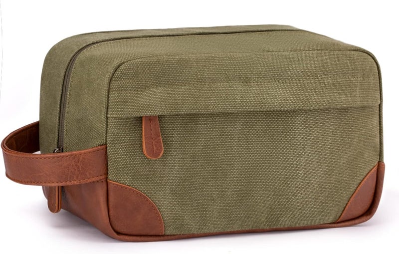Vorspack Travel Toiletry Bag - Hanging Toiletry Bag for Men Water Resistant Canvas Shaving Bag for Travel, Green, Medium - Image 1