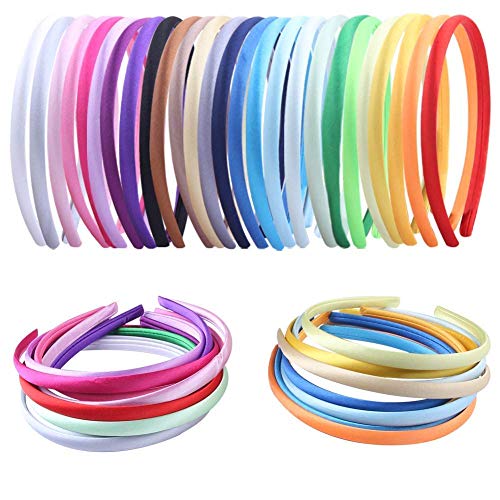 Suyegirl Pack of 26 DIY Satin Covered Fashion Headbands Set 04 Inch1 Cm Girls Hairbands Teen Colorful Ribbon Hair Band Craft Headband Set for Women Non Slip