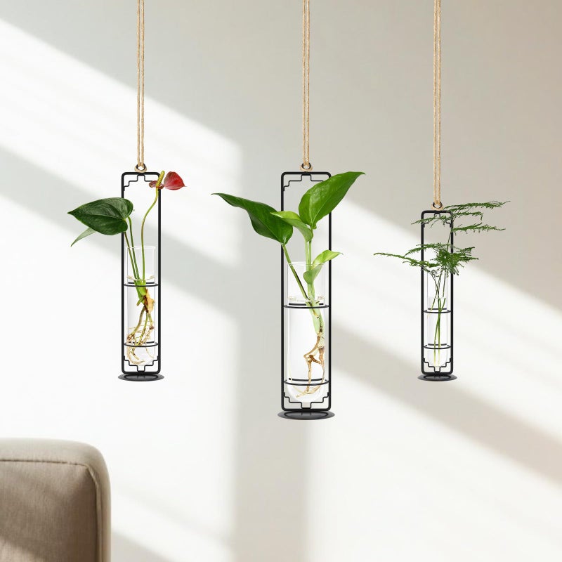 MIPON Plant Propagation Stations,Hanging Glass Propagation Test Tube Vases for Plants with Gold Metal Stand for Hydroponic Cutting Home Garden Office Decor-Black - Image 3