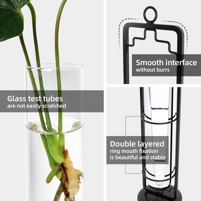 MIPON Plant Propagation Stations,Hanging Glass Propagation Test Tube Vases for Plants with Gold Metal Stand for Hydroponic Cutting Home Garden Office Decor-Black - Image 5