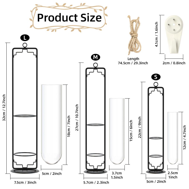 MIPON Plant Propagation Stations,Hanging Glass Propagation Test Tube Vases for Plants with Gold Metal Stand for Hydroponic Cutting Home Garden Office Decor-Black - Image 2