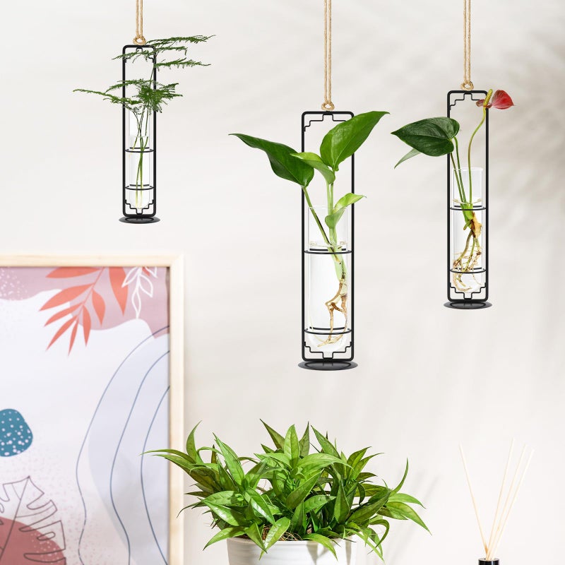 MIPON Plant Propagation Stations,Hanging Glass Propagation Test Tube Vases for Plants with Gold Metal Stand for Hydroponic Cutting Home Garden Office Decor-Black - Image 4