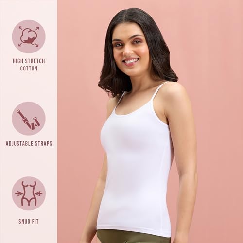 NYKD by Nykaa Women's Camisole | Slip-on, Regular Fit Comfort, Knit Cotton, Solid Elegance- NYC007,White,M - Image 2