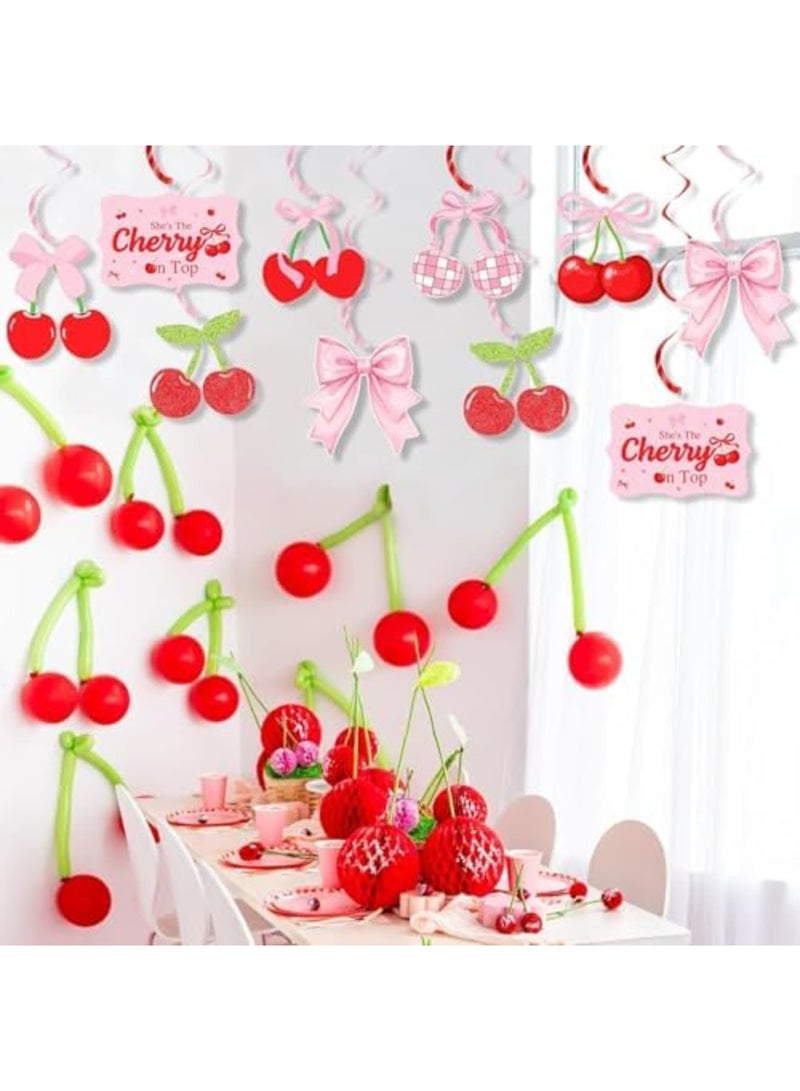 SYOSI 14Pcs Cherry Party Decorations, "She's The Cherry On Top" Theme Hanging Swirls for Birthday, Baby Shower, Wedding, and Bridal Shower, Cute Summer Red and Pink Cherries Foil Ceiling Décor for Girls - Image 2