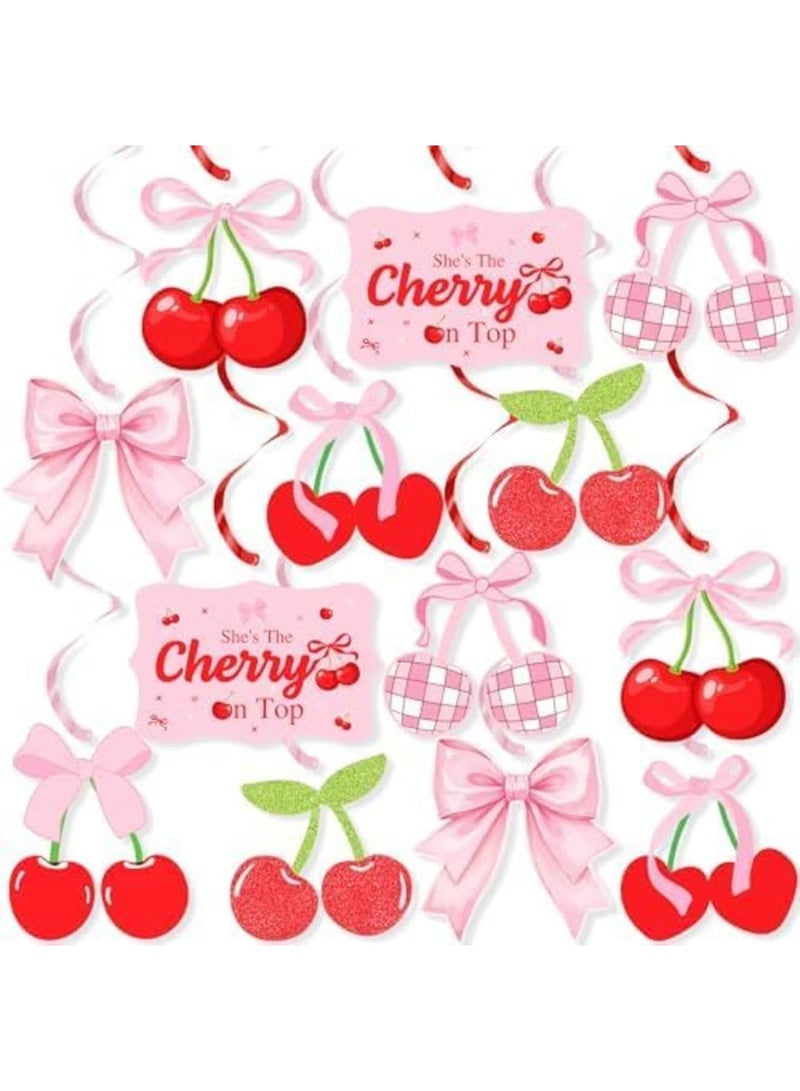 SYOSI 14Pcs Cherry Party Decorations, "She's The Cherry On Top" Theme Hanging Swirls for Birthday, Baby Shower, Wedding, and Bridal Shower, Cute Summer Red and Pink Cherries Foil Ceiling Décor for Girls - Image 1