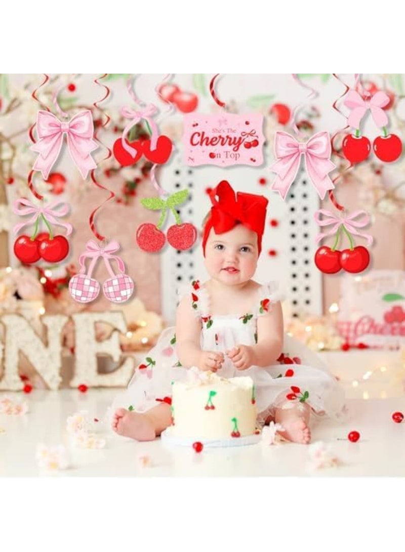 SYOSI 14Pcs Cherry Party Decorations, "She's The Cherry On Top" Theme Hanging Swirls for Birthday, Baby Shower, Wedding, and Bridal Shower, Cute Summer Red and Pink Cherries Foil Ceiling Décor for Girls - Image 3