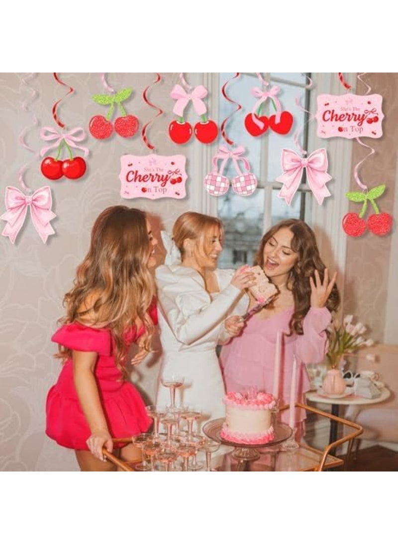 SYOSI 14Pcs Cherry Party Decorations, "She's The Cherry On Top" Theme Hanging Swirls for Birthday, Baby Shower, Wedding, and Bridal Shower, Cute Summer Red and Pink Cherries Foil Ceiling Décor for Girls - Image 5