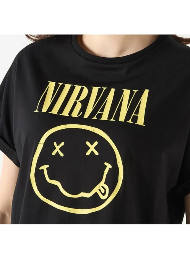 SP Characters Nirvana Print Crop Top with Extended Sleeves