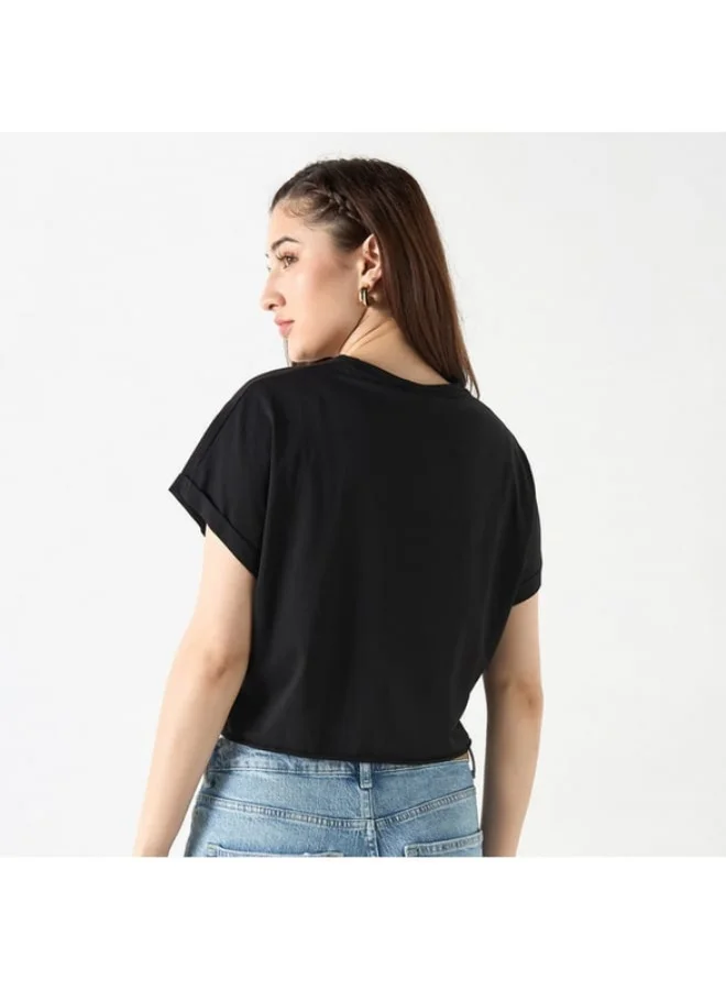 SP Characters Nirvana Print Crop Top with Extended Sleeves