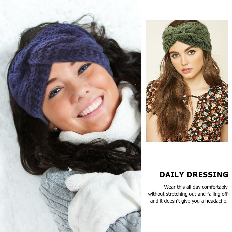 DRESHOW Winter Knit Chunky Headbands for Women Crochet Turban Knitted Ear Warmer Fashion Fashion Head Wrap Winter Accessories 4 Pack - Image 2