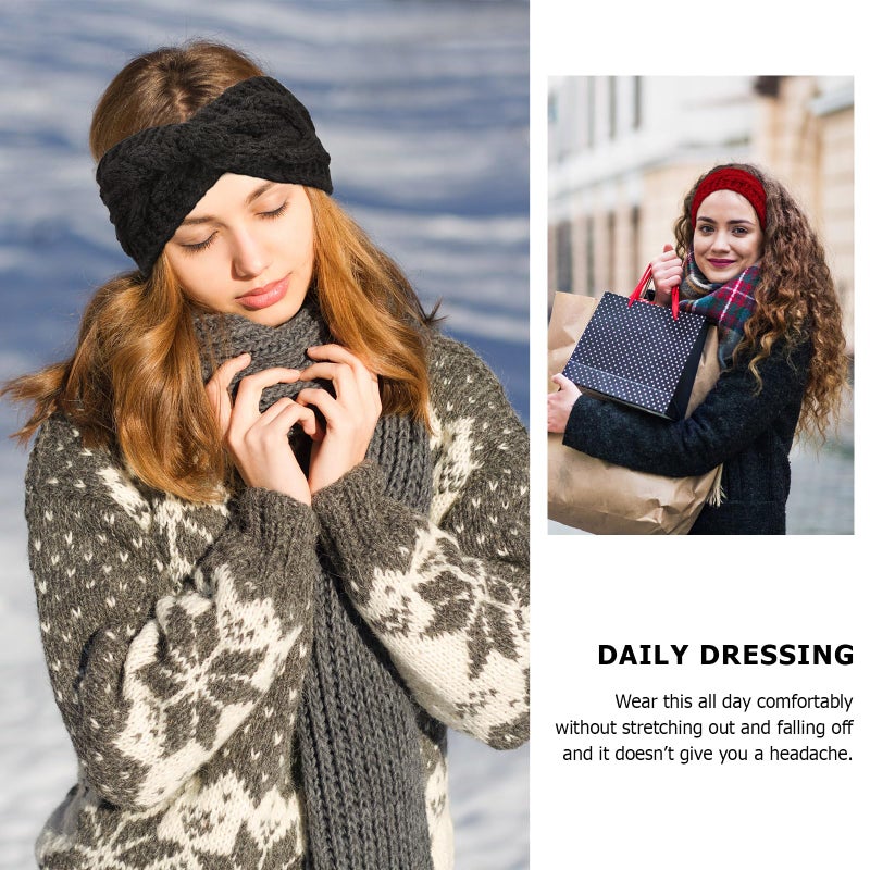 DRESHOW Winter Knit Chunky Headbands for Women Crochet Turban Knitted Ear Warmer Fashion Fashion Head Wrap Winter Accessories 4 Pack - Image 3