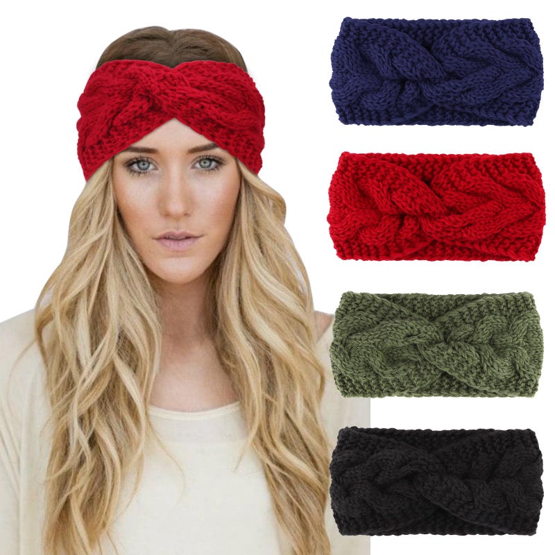 DRESHOW Winter Knit Chunky Headbands for Women Crochet Turban Knitted Ear Warmer Fashion Fashion Head Wrap Winter Accessories 4 Pack - Image 1