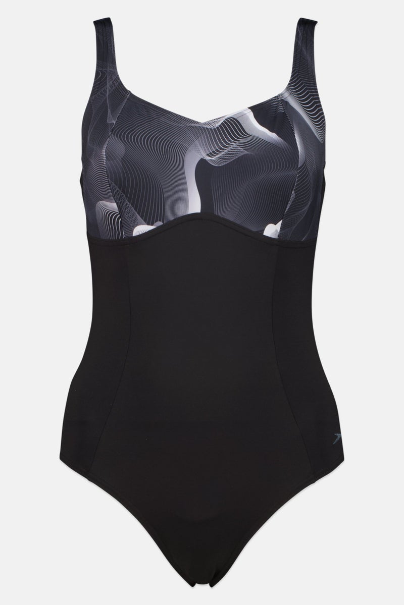 speedo Women One Piece Embroidered Logo Swimsuit, Black - Image 1